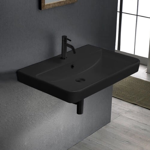 Black Bathroom Sink, Ceramic, Wall Mounted or Drop In CeraStyle 079607-U-97